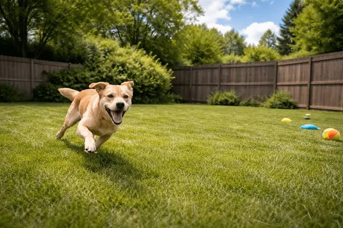 An excited, happy dog rolling and playing in a grassy park.